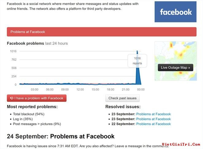 Facebook sập mạng tại Việt Nam